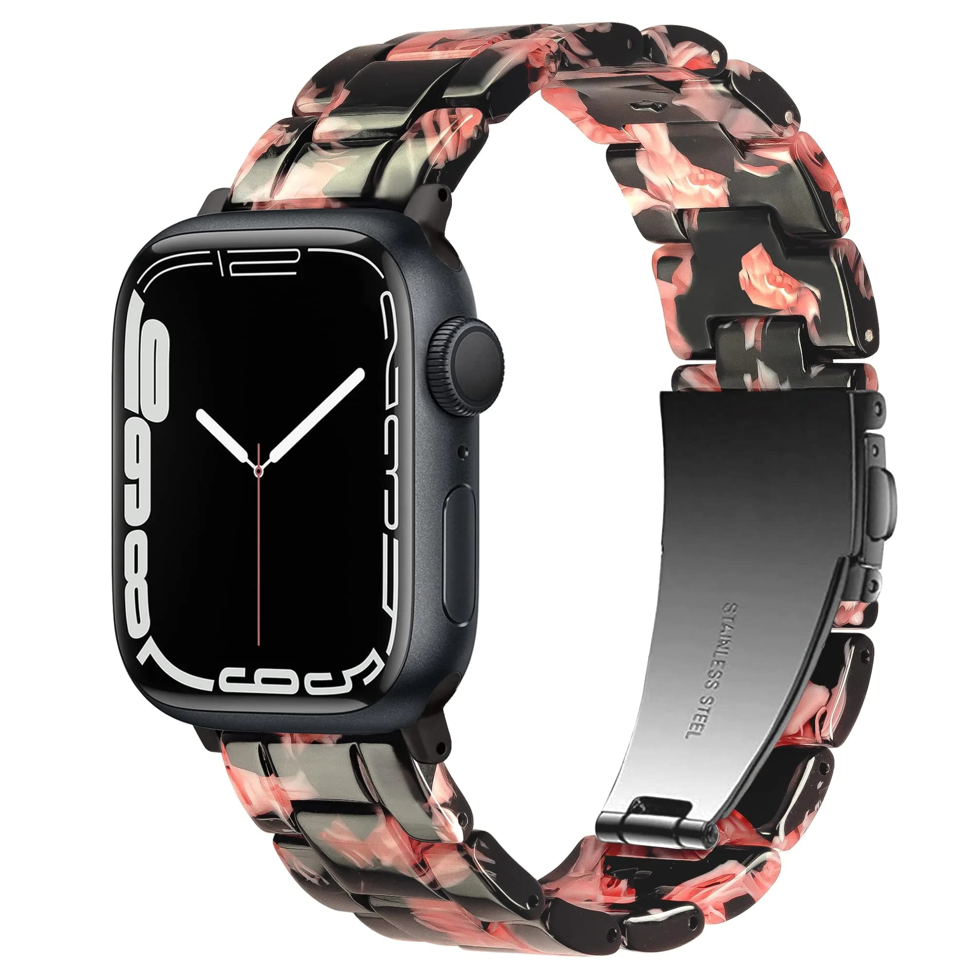 Vamyzji Apple Watch Band 49mm 45mm 44mm 42mm Waterproof Resin for Series 1-11, Ultra, SE | Stylish & Lightweight — Black Rose
