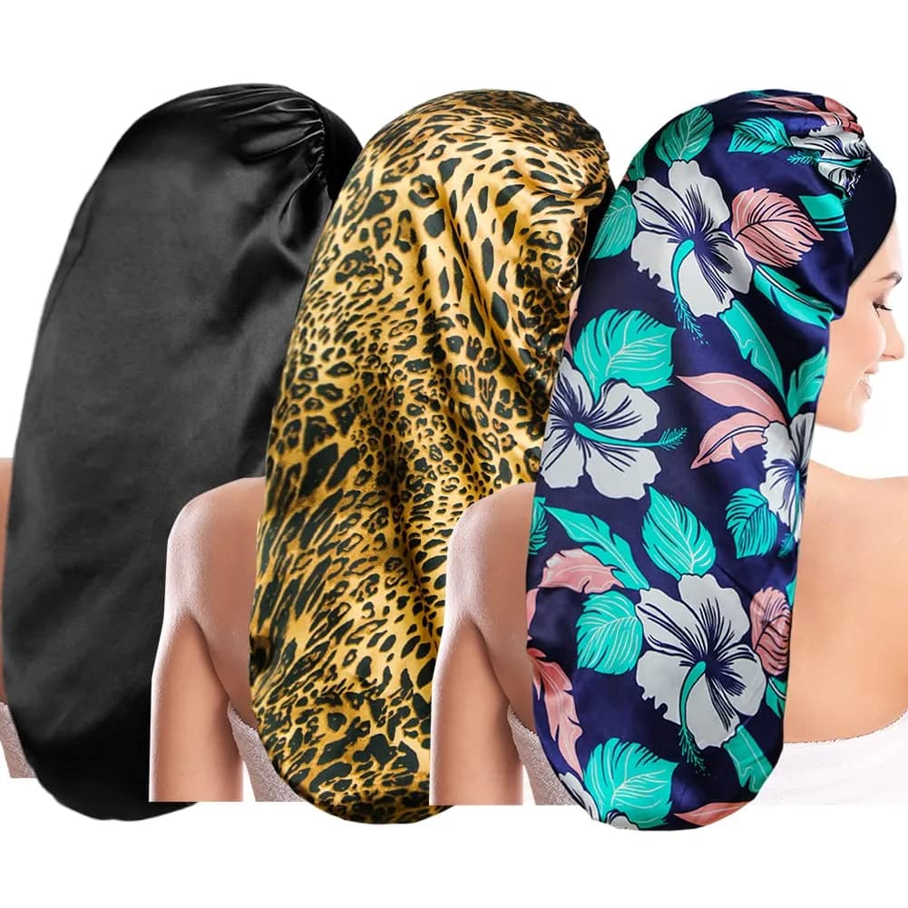Oumrote Long Satin Bonnet for Women, Sleeping Cap for Long Hair & Braids | 78 cm (30.7 in) Length — Ou-set-2