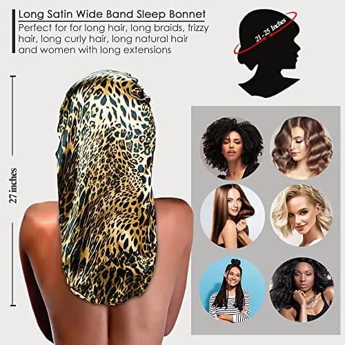 Oumrote Long Satin Sleep Bonnet for Hair Care, Women's Curly Hair, 26 inches (Pack of 3) thumbnail 4