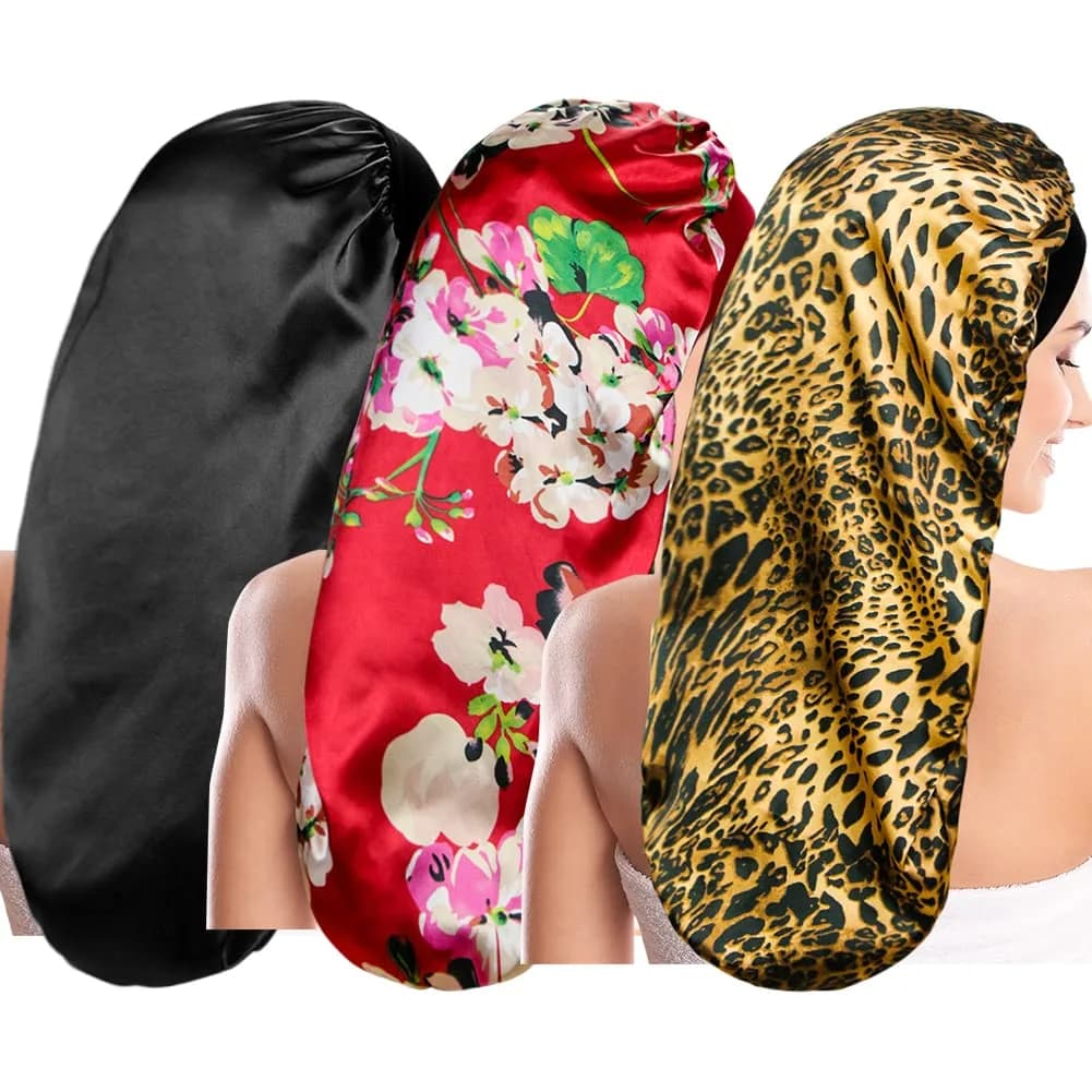 Oumrote Long Satin Bonnet for Women, Sleeping Cap for Long Hair & Braids | 78 cm (30.7 in) Length — Ou-set-3