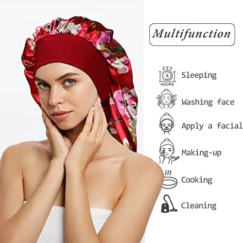 Oumrote Long Satin Sleep Bonnet for Hair Care, Women's Curly Hair, 26 inches (3-Pack) thumbnail 3