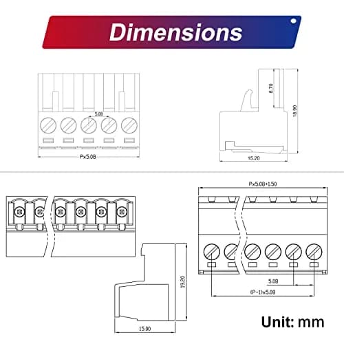 Keszoox 5 Sets 5.08mm Pitch 2-Pin Male & Female PCB Screw Terminal Blocks | No Soldering Required thumbnail 5