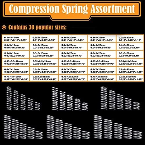 Ninoge 300 Pcs Compression Springs Assortment Kit, Stainless Steel, 30 Sizes Mini Springs Set 0.011"-0.027" Wire Dia | For Home Repairs & Shop Use thumbnail 2