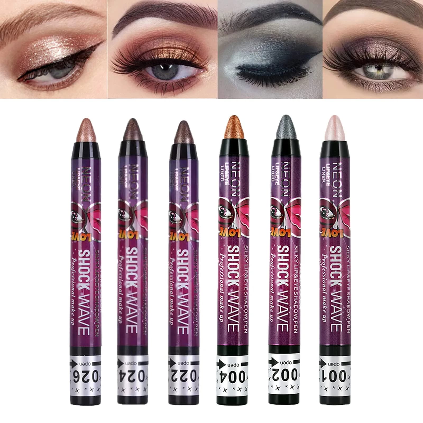 MEICOLY 6 Pcs Eyeshadow Stick Set, Brown Champagne Gold Black Shimmer Crayon | Pro Shiny Bright Starter Rotating Eyeshadow Sticks