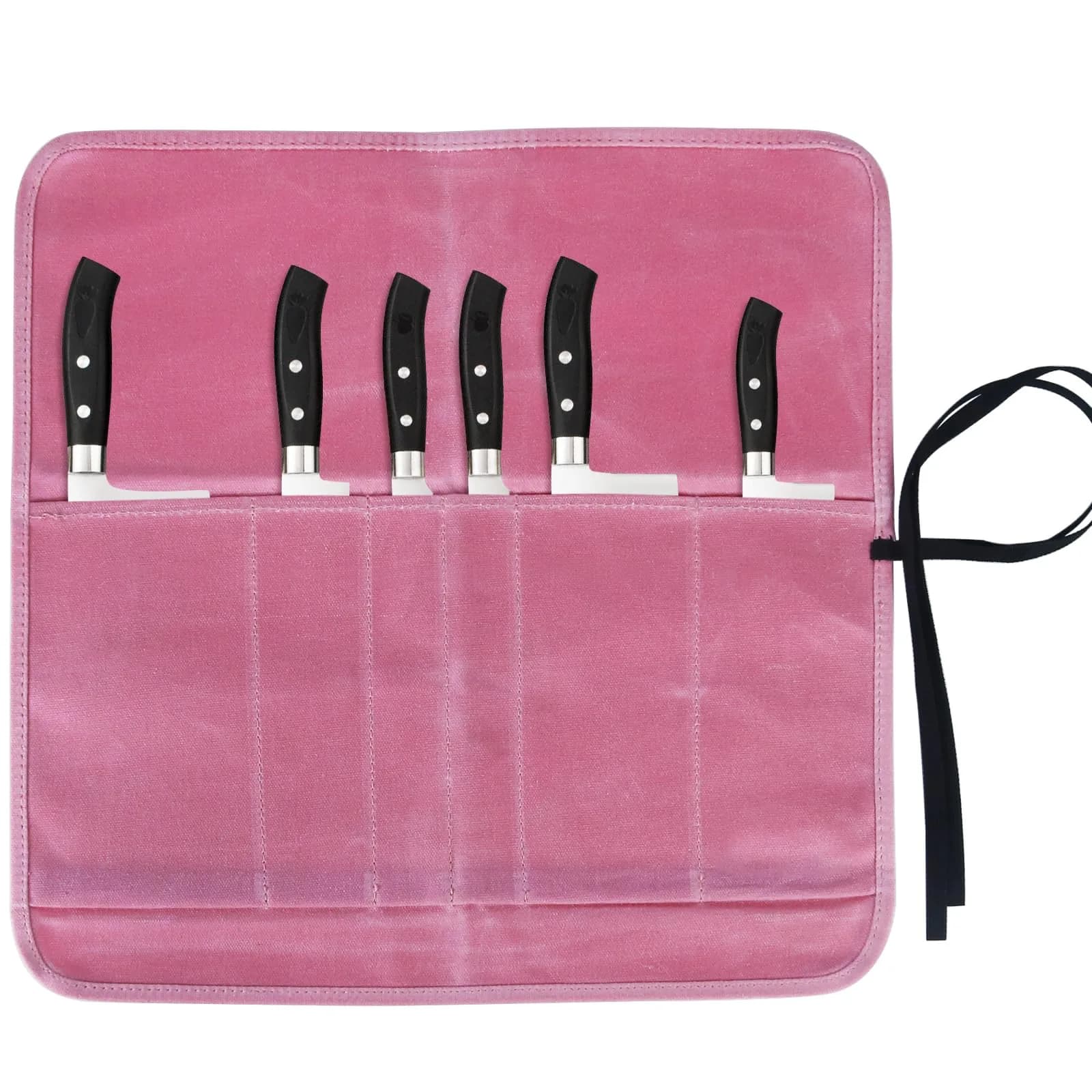 JOINDO Waxed Canvas Chef Knife Roll Bag with 6 Slots, Pink | Holds Knives up to 14.5 Inches — Pink