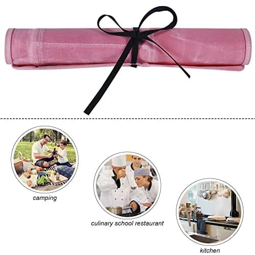 JOINDO Waxed Canvas Chef Knife Roll Bag with 6 Slots, Pink | Holds Knives up to 14.5 Inches thumbnail 5