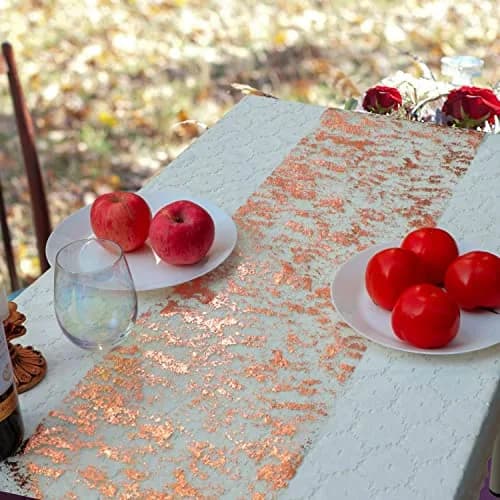 Snowkingdom Rose Gold Glitter Table Runner 46cm x 274cm (11"x108") | Sparkly Metallic Mesh for Parties thumbnail 7