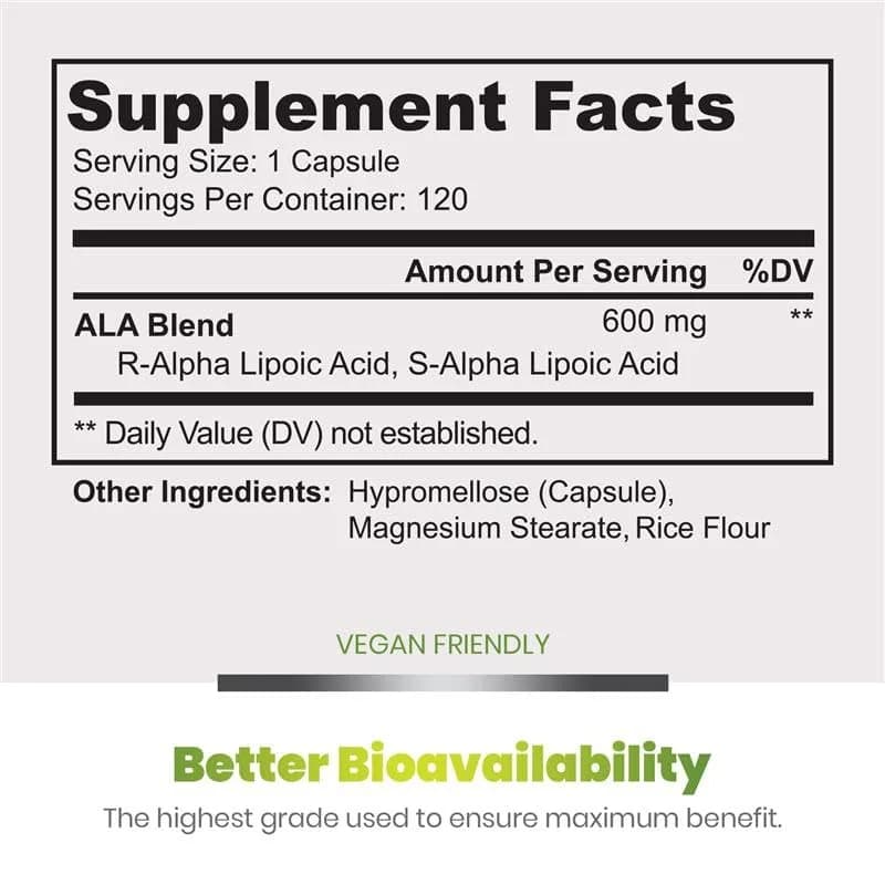 Simply Natures Pure Alpha Lipoic Acid 600mg 240 Veggie Capsules | Antioxidant Supplement thumbnail 3