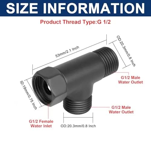 NearMoon Solid Brass 3-Way Shower Diverter Valve G1/2" (1.27cm) Matte Black | Connects Showerhead, Hand Shower, Bidet Sprayer thumbnail 2