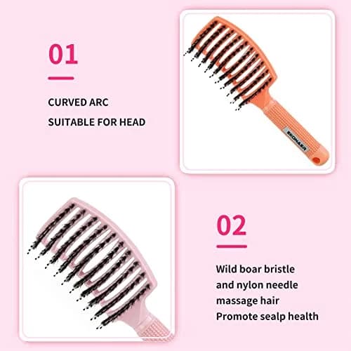 EKONAER 3 Pack Vented Quick Drying Massage Blow Detangler Brush, Boar Bristle Hair Brush Set - Curved, Detangling, All Hair Types (Green) | Supports Healthy Hair thumbnail 5