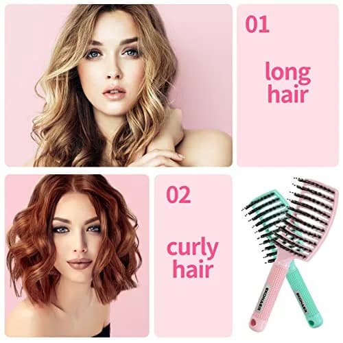 EKONAER 3 Pack Vented Quick Drying Massage Blow Detangler Brush, Boar Bristle Hair Brush Set - Curved, Detangling, All Hair Types (Green) | Supports Healthy Hair thumbnail 2