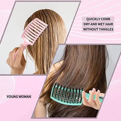EKONAER 3 Pack Vented Quick Drying Massage Blow Detangler Brush, Boar Bristle Hair Brush Set - Curved, Detangling, All Hair Types (Green) | Supports Healthy Hair thumbnail 3