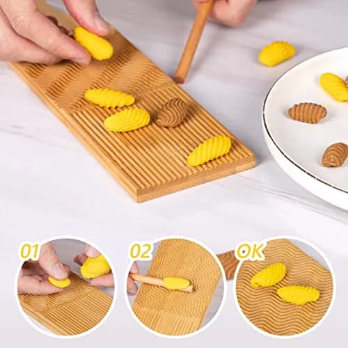Maveite Gnocchi Board & Pasta Maker with Garganelli Stick | Natural Bamboo Kitchen Tool for Italian Dinners thumbnail 3