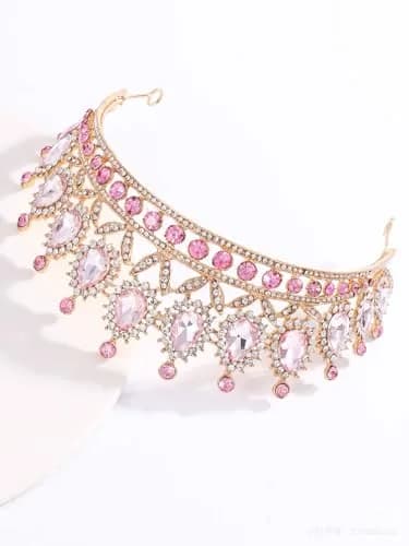 YADIRF Queen Crown Princess Tiara Pink Rhinestone Headband | Elegant Bridal & Prom Accessory thumbnail 9