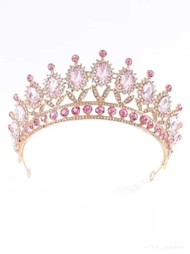 YADIRF Queen Crown Princess Tiara Pink Rhinestone Headband | Elegant Bridal & Prom Accessory thumbnail 6