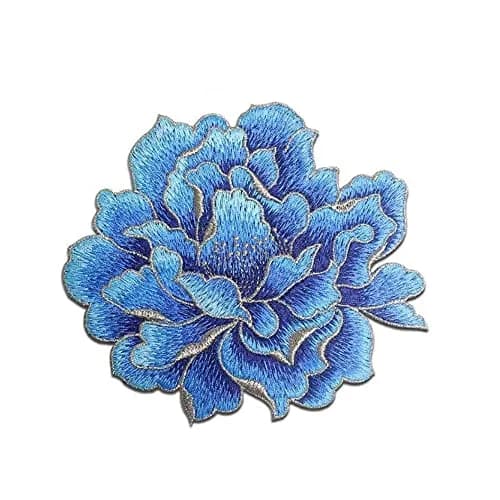 Sourcemall Sew on Peony Floral Patches, Embroidered Flower Appliques, Blue Peony | Elegant Floral Embroidery for DIY Crafts thumbnail 1