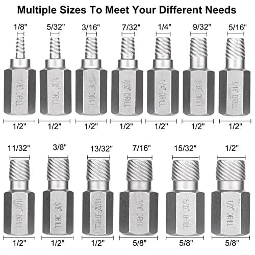 XEWEA 13Pcs Screw Extractor Set Chrome Molybdenum Steel | Multi-Size Bolt Remover for Rusted & Stripped Bolts thumbnail 2