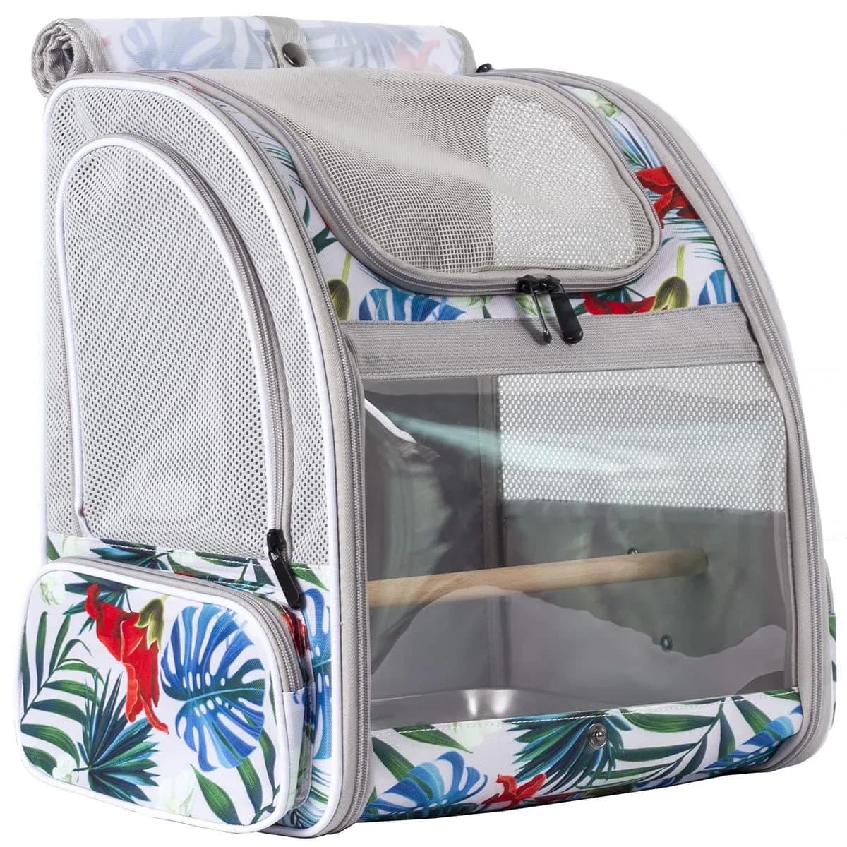 ORIZZP Bird Backpack Carrier with Stand Perch & Shade Cover, Large Green Pet Travel Backpack | Airline Approved — Multi-Colored / Bird Backpack