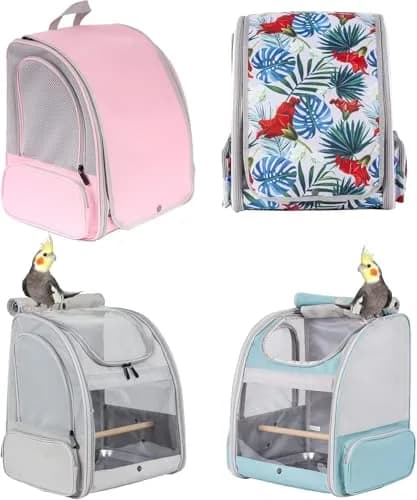ORIZZP Bird Travel Carrier Backpack with Wooden Perch & Shade Cover | Multi-Colored, Small to Medium Bag for Parrots & Conures thumbnail 7