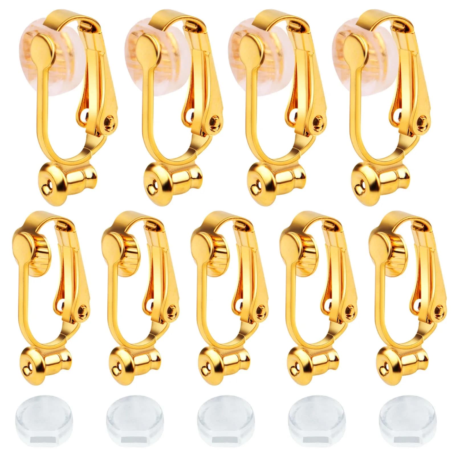 Aylifu Silver Clip-On Earring Converters with Comfort Pads, 12 Pairs (18.7mm x 10mm) | For Non-Pierced Ears — Gold