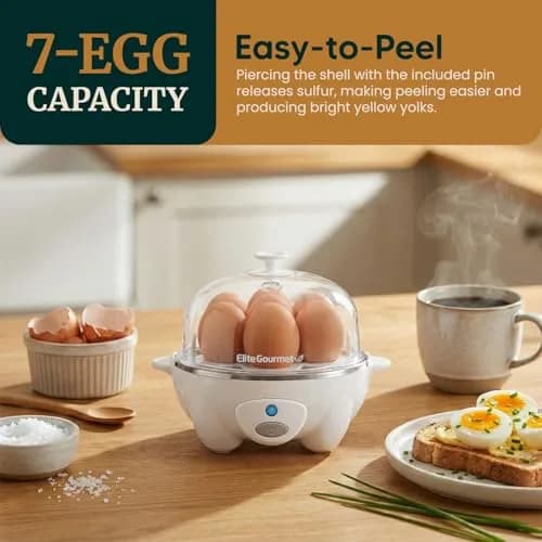 Elite Gourmet 7-Egg Rapid Egg Cooker | Auto Shut-Off, Poacher & Omelet Maker, 120V thumbnail 2