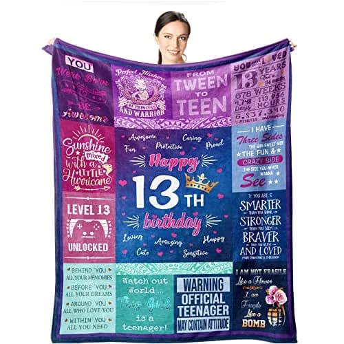 Wisegem 13th Birthday Gift Blanket 50" x 40" | Soft, Wrinkle-Resistant & Perfect for Girls thumbnail 1