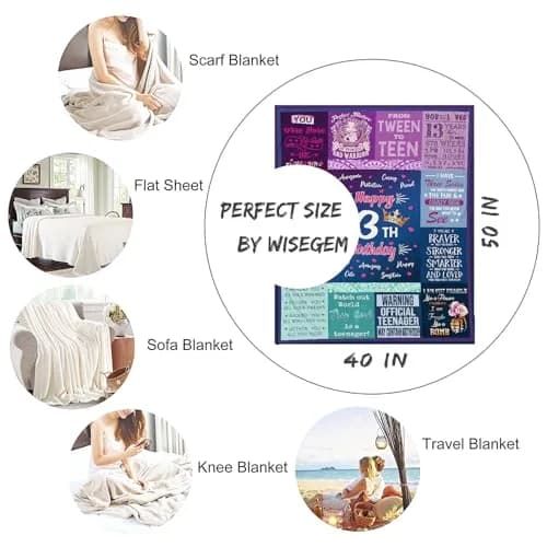 Wisegem 13th Birthday Gift Blanket 50" x 40" | Soft, Wrinkle-Resistant & Perfect for Girls thumbnail 5