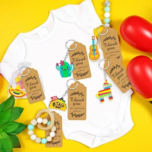 Sureio Mexican Fiesta Party Favors with Thank You Gift Tag - 54 Pcs (18 Keychains, 18 Bags, 18 Tags) thumbnail 4