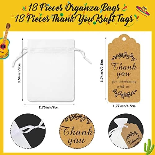 Sureio Mexican Fiesta Party Favors with Thank You Gift Tag - 54 Pcs (18 Keychains, 18 Bags, 18 Tags) thumbnail 3