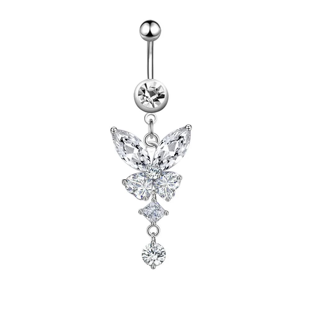 Pingyongchang Belly Button Ring 14G Libra CZ Dangle Jewelry | Surgical Steel Navel Bar for Women — butterfly 3