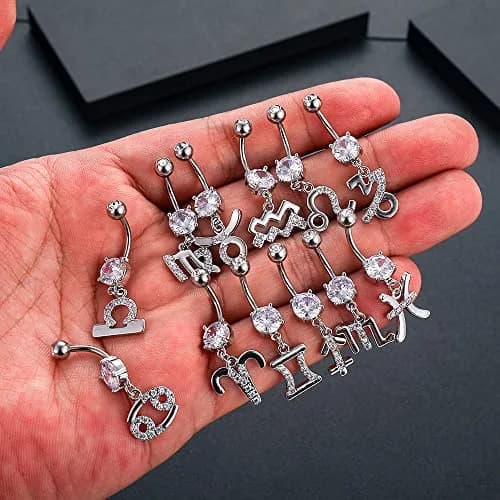 Pingyongchang Belly Button Ring 14G Libra CZ Dangle Jewelry | Surgical Steel Navel Bar for Women thumbnail 4