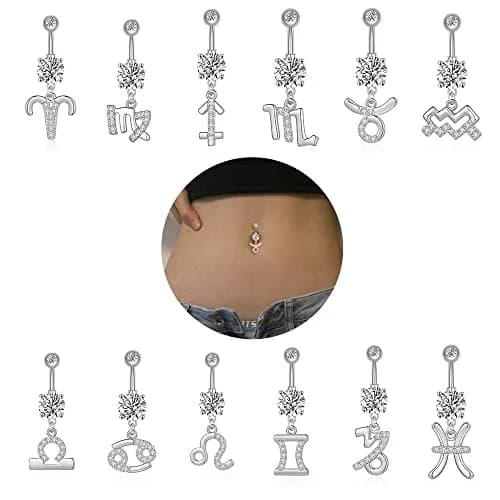 Pingyongchang Belly Button Ring 14G Libra CZ Dangle Jewelry | Surgical Steel Navel Bar for Women thumbnail 2