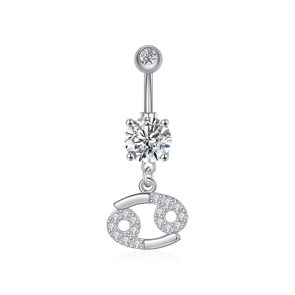 Pingyongchang Belly Button Ring 14G Libra CZ Dangle Jewelry | Surgical Steel Navel Bar for Women — Cancer