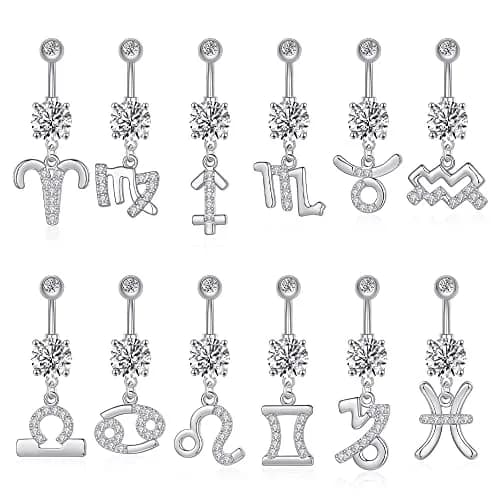 Pingyongchang Dangle Belly Button Rings 14G | Surgical Steel Navel Piercing Jewelry for Women-Cancer thumbnail 5