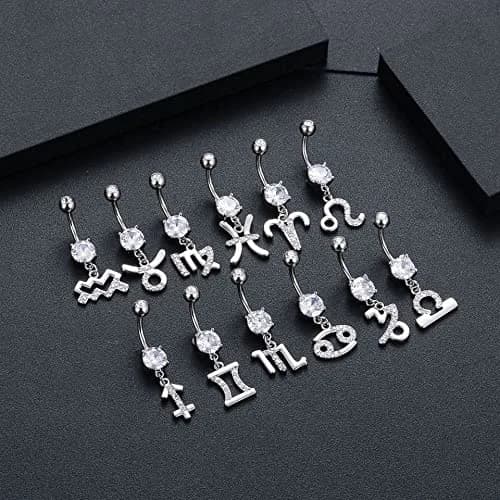 Pingyongchang Dangle Belly Button Rings 14G | Surgical Steel Navel Piercing Jewelry for Women-Cancer thumbnail 3