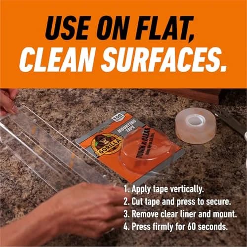 GORILLA Invisible Hold Mounting Tape 1" x 150" Clear 2-Pack | Strong Permanent Bond for Indoor/Outdoor Use thumbnail 4