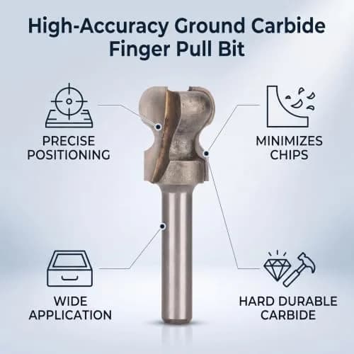 Walfront Finger Pull Bit 1/4in Round Shank Carbide Center Point Drill Bit for Drawer Pull, Cork Wood Hardwood Veneer, Slotting & Keyholes thumbnail 3