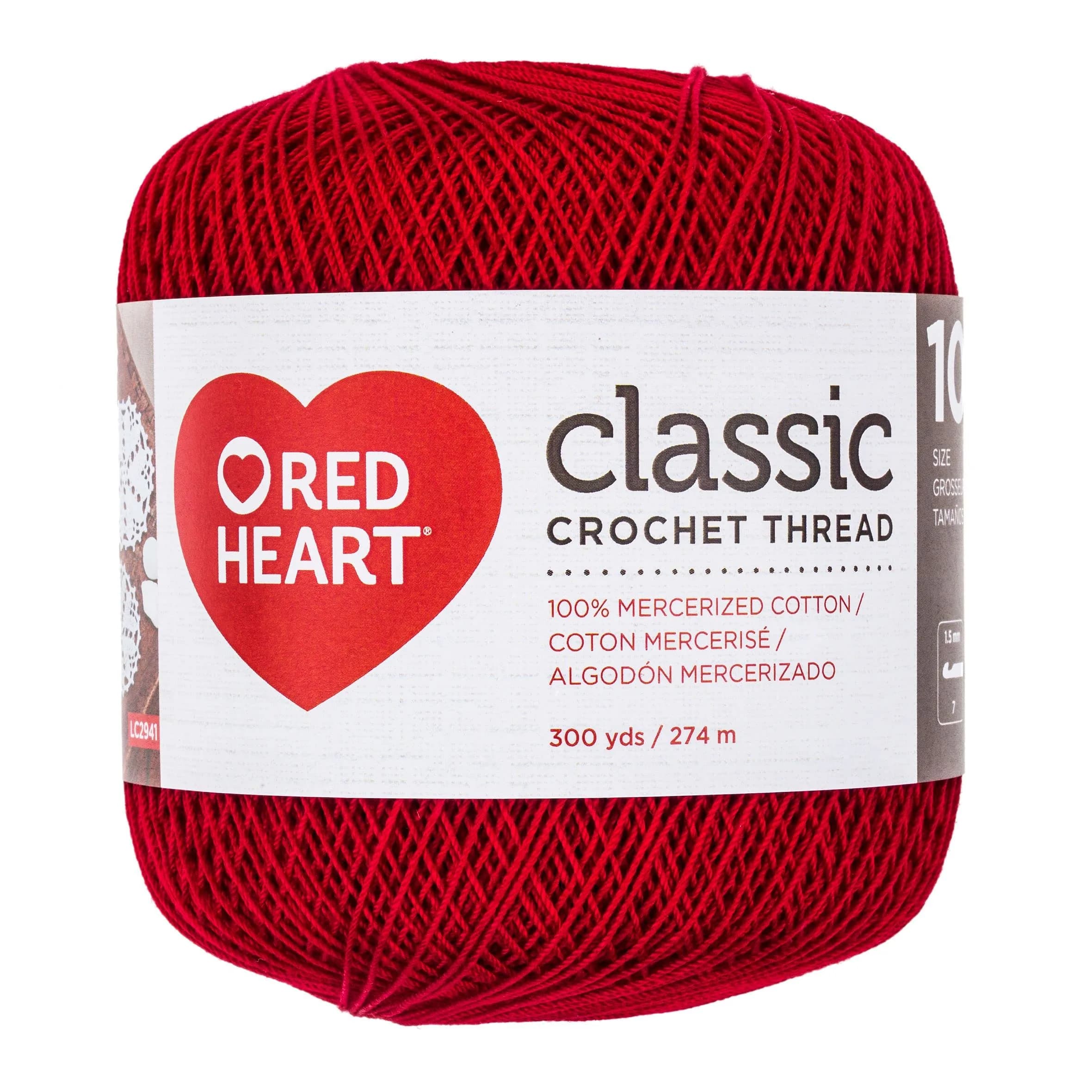 Red Heart Classic Crochet Thread Size 10 Victory Red 300 Yards (274 m) | 100% Mercerized Cotton for Doilies & Home Decor