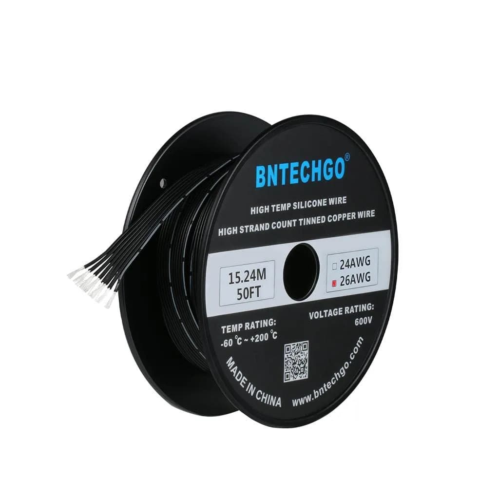 BNTECHGO 30 AWG 5-Pin Silicone Ribbon Wire 15.24 m (50 ft) Black | 600V High Temp Tinned Copper — Black