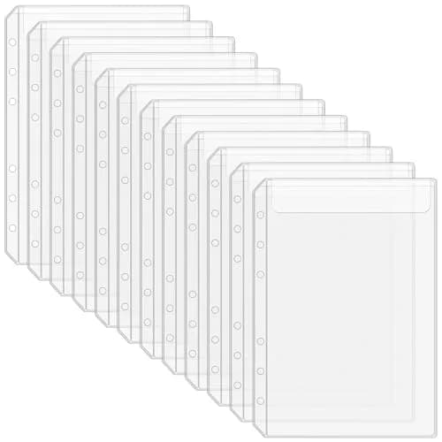 Antner A5 Binder Pockets No Zipper 6-Hole | Clear PVC, 12 Pack for Saving Challenge thumbnail 1