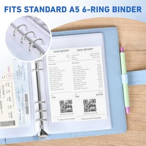 Antner A5 Binder Pockets No Zipper 6-Hole | Clear PVC, 12 Pack for Saving Challenge thumbnail 4