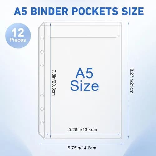 Antner A5 Binder Pockets No Zipper 6-Hole | Clear PVC, 12 Pack for Saving Challenge thumbnail 2