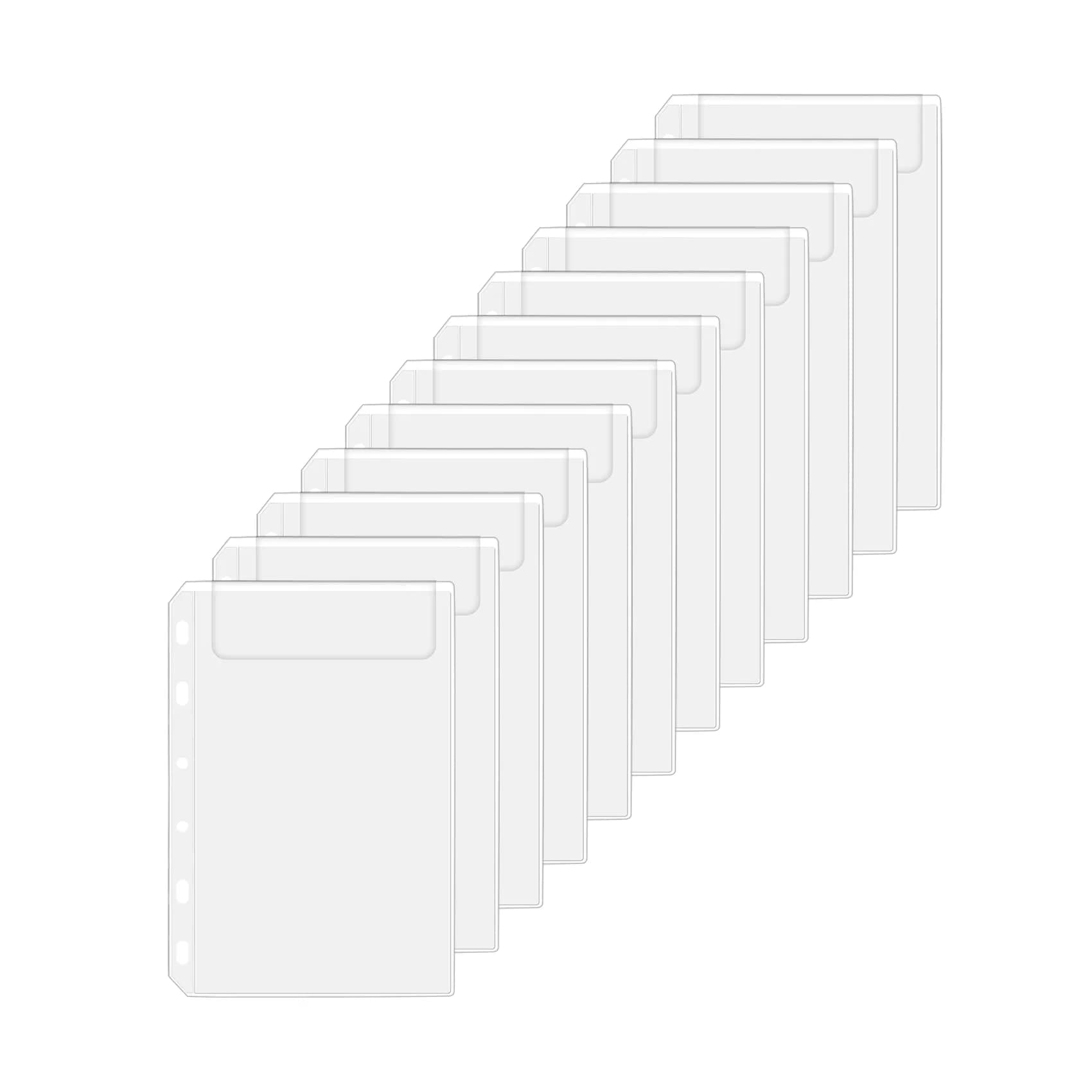 Antner 12PCS A7 Mini Binder Pockets 6-Hole No Zipper Budget Cash Envelopes for A7 6 Ring Binder Wallet, Clear Zipless Cash Stuffing Envelopes