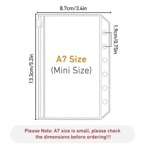 Antner A7 Mini Binder Pockets with Zipper, 6 Holes, 13.3cm x 8.7cm (5.24" x 3.43") | Pack of 12 Clear PVC Pouches for Budgeting & Organization thumbnail 2