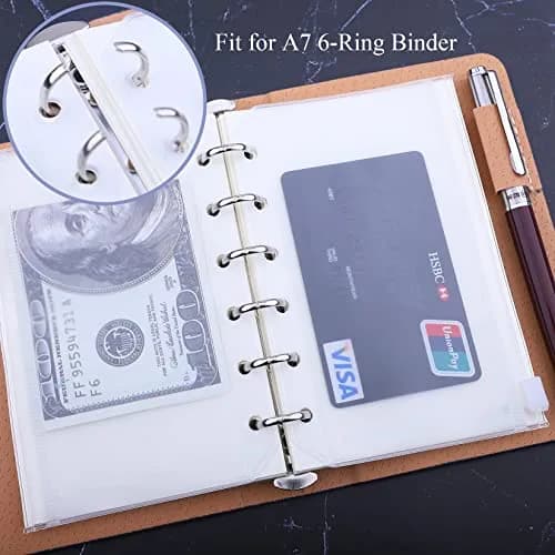 Antner A7 Mini Binder Pockets with Zipper, 6 Holes, 13.3cm x 8.7cm (5.24" x 3.43") | Pack of 12 Clear PVC Pouches for Budgeting & Organization thumbnail 3
