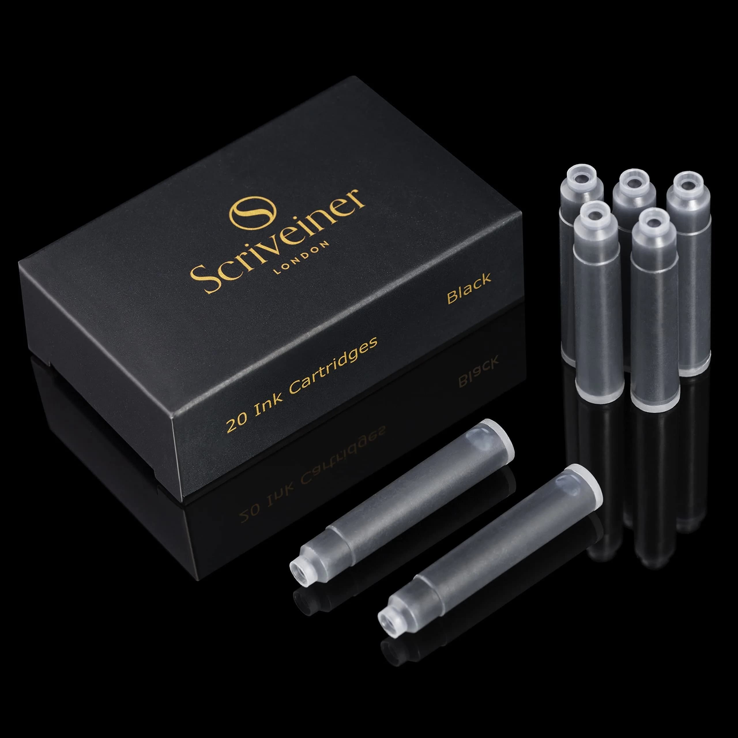 Scriveiner Black International Standard Fountain Pen Ink Cartridges, 20-Pack | Made in England - main product image