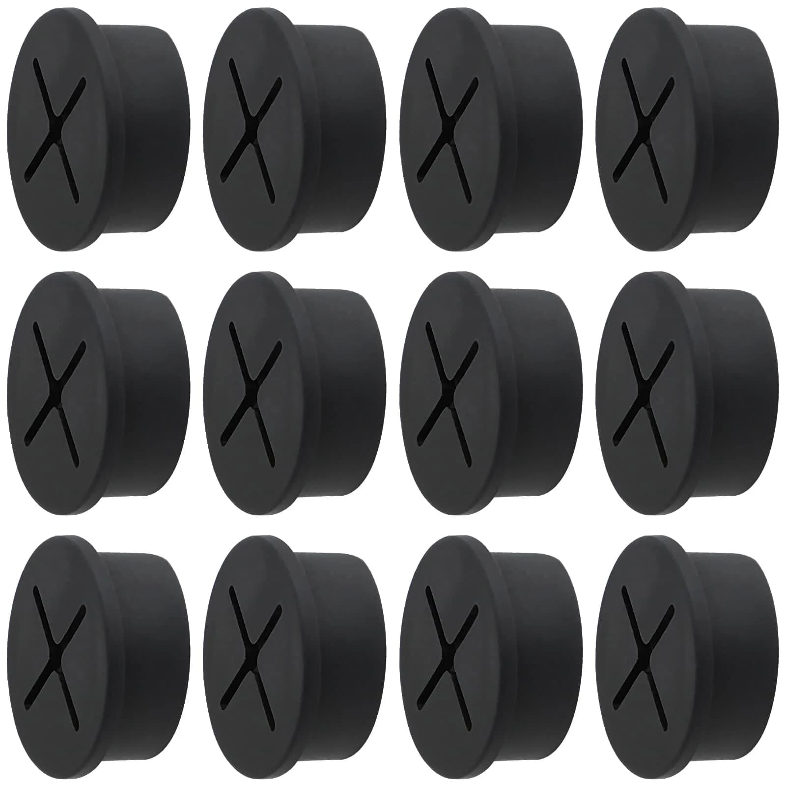 KITANIS Flexible Rubber Desk Grommets 1 Inch (25mm) Black Silicone, 12-Pack | Organize Cables for Desks & Furniture - main product image