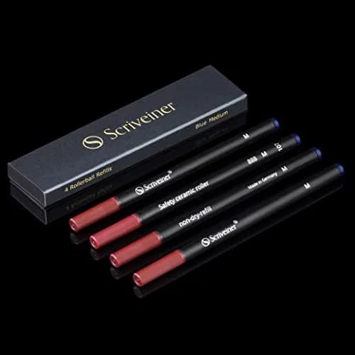 Scriveiner Blue Medium Rollerball Pen Refills (4-Pack, 0.7mm Tip) | Smooth Liquid Ink, Made in Germany thumbnail 1