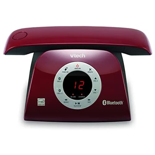 VTech VS122-16 Retro-Design Cordless Phone with Bluetooth Connect to Cell, Call Blocker, Answering System, Full-Duplex Speakerphone, Red thumbnail 1