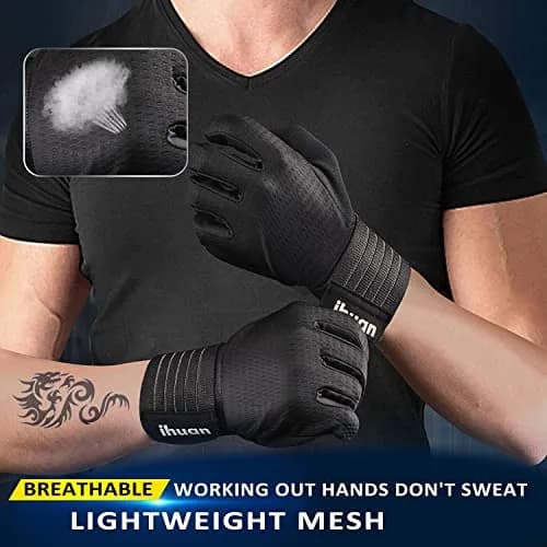ihuan Full Finger Weight Lifting Gym Gloves with Wrist Support | Full Palm Protection for Men & Women thumbnail 4